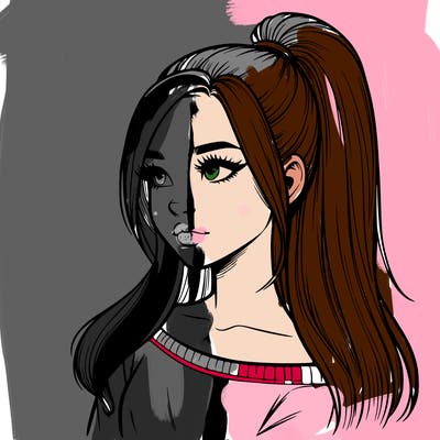 realistic girl with a high ponytail