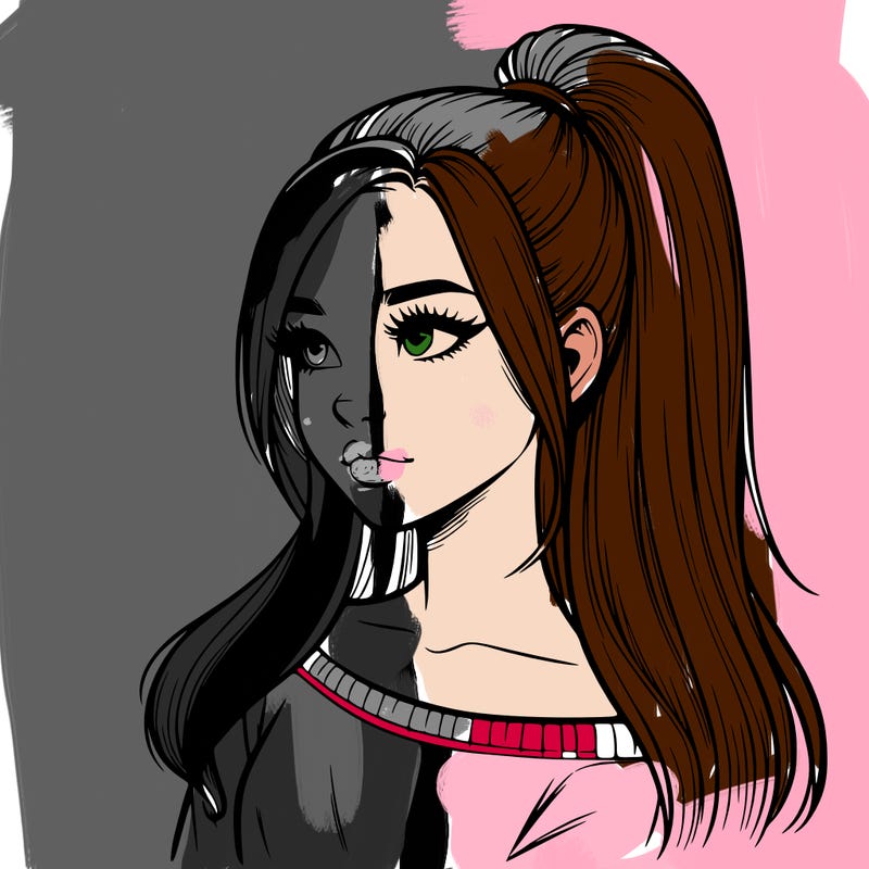 realistic girl with a high ponytail