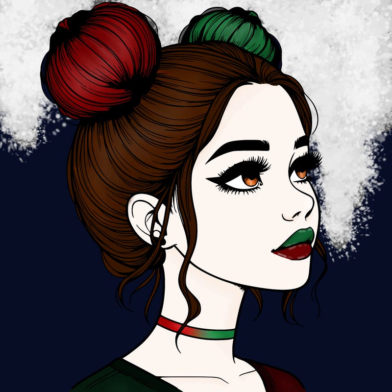 realistic girl with buns on the top of her head
