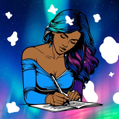 realistic female writing poetry