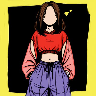realistic girl faceless with baggy pants and a crop top