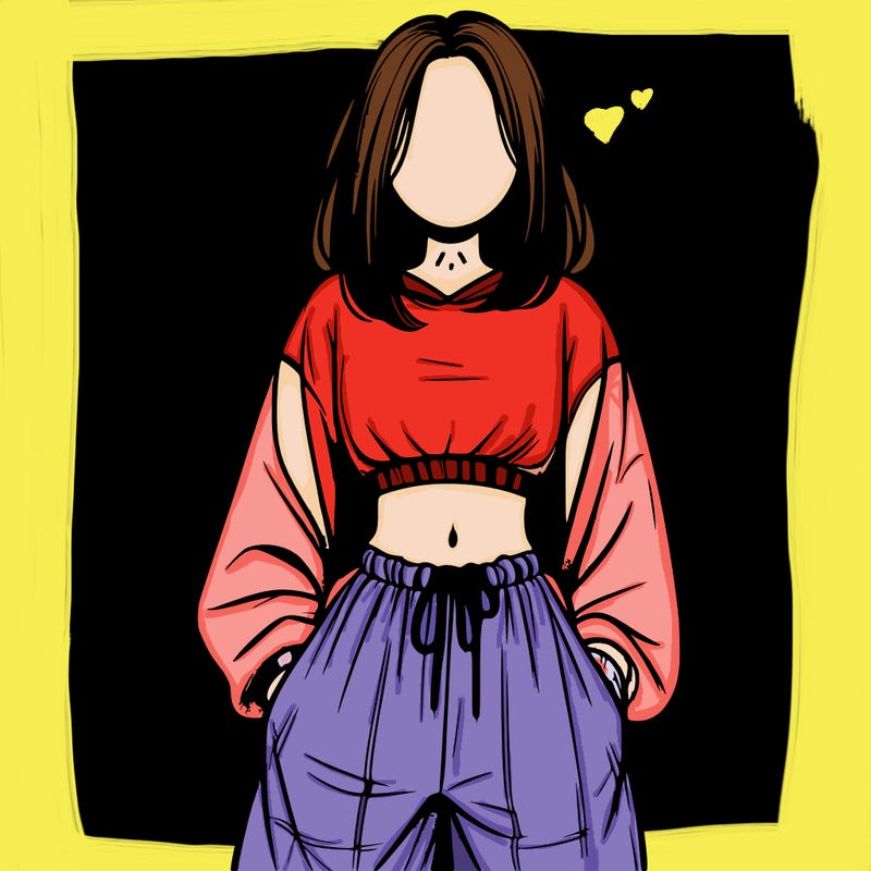 realistic girl faceless with baggy pants and a crop top