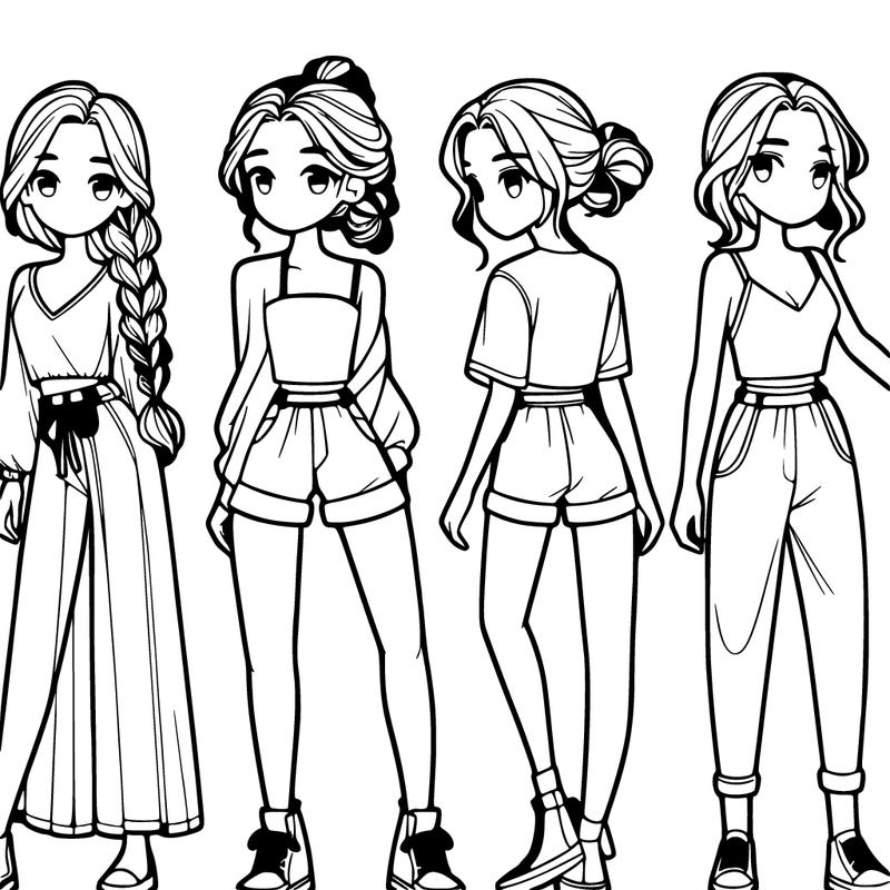 4 woman 1 has hair in a braid top 2 has hair in a bun top and shorts 3