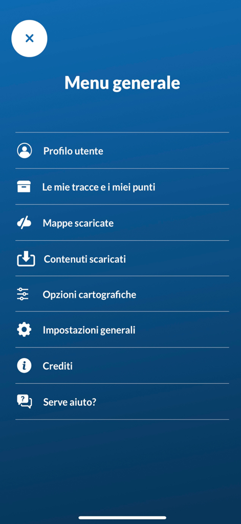 TABACCOmapp 3.0 - General settings menu of the TABACCOmapp 3.0 app featuring user profile and downloaded maps options