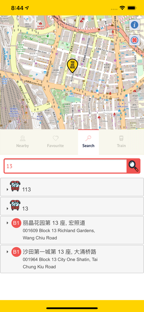 HK BUS - 香港巴士 - HK BUS app search screen with map and bus route results.