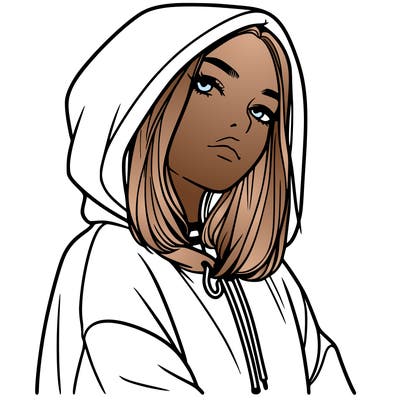 a realistic girl in a hoodie