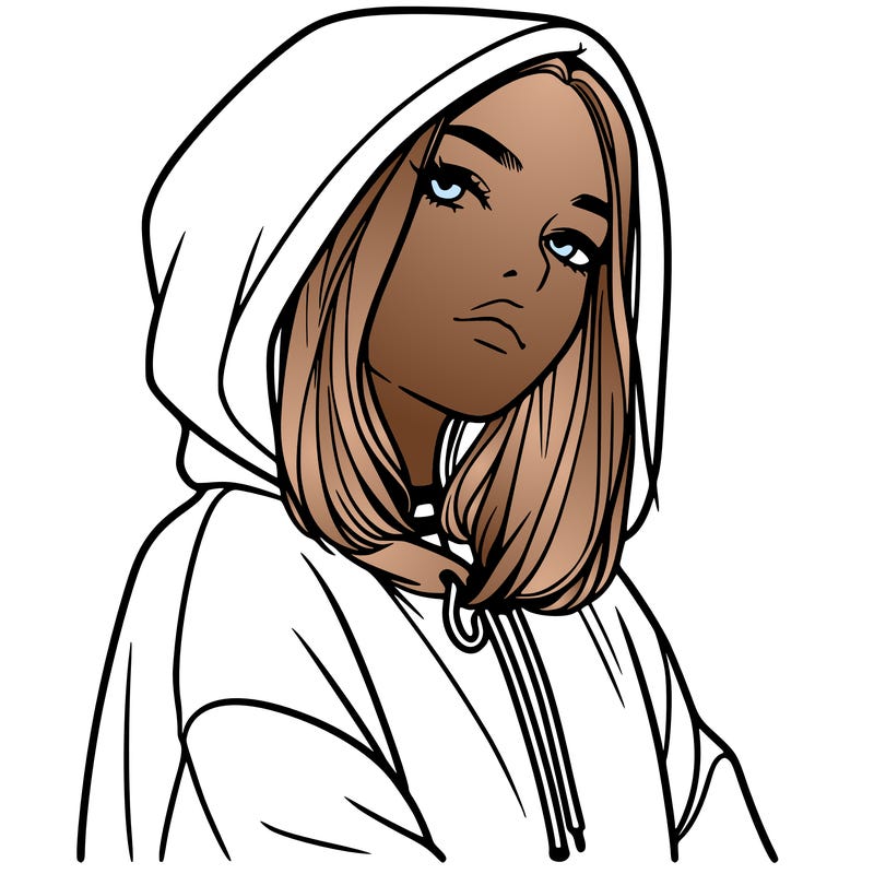 a realistic girl in a hoodie