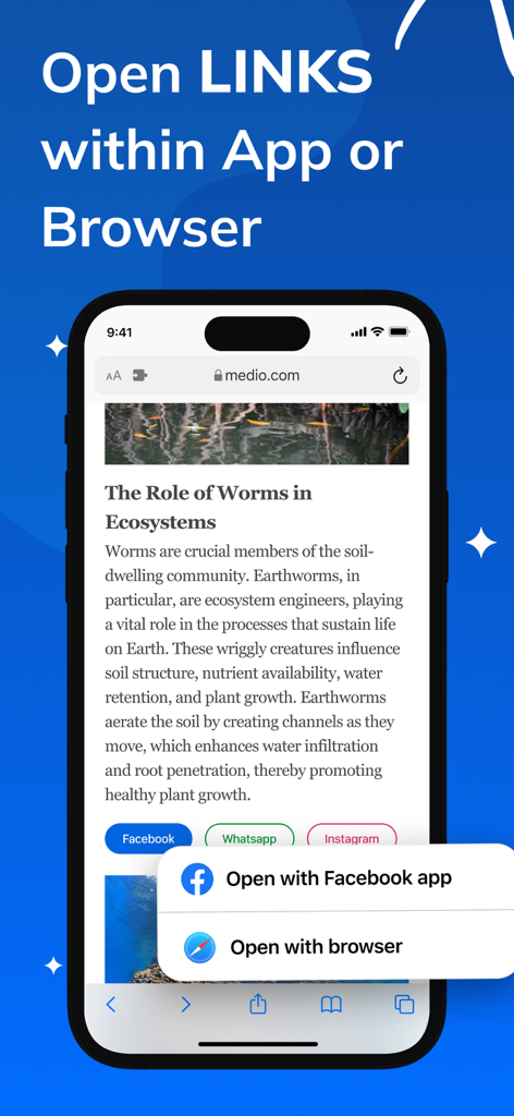 Link Opener: Save All URLs - Link Opener app interface showing a choice to open a website link in a native application or a web browser.