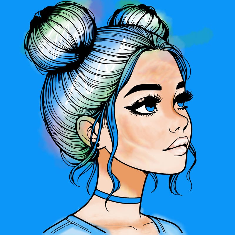 realistic girl with buns on the top of her head