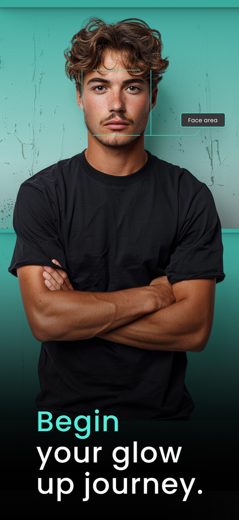 RateByFresh - LooksMax - Ein junger Mann, der sich einer Gesichts-Analyse für seine Glow-Up-Reise unterzieht