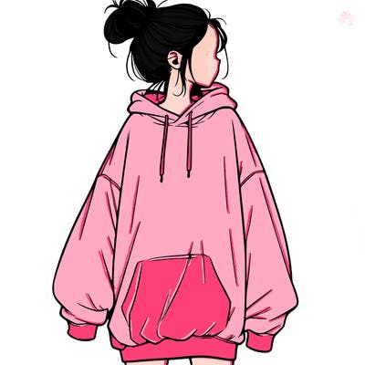 realistic girl with a oversized sweatshirt on and a bun