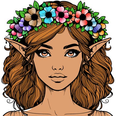 realistic female elf with flower crown