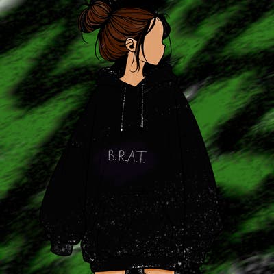 realistic girl with a oversized sweatshirt on and a bun