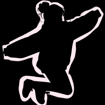 realistic girl jumping with a bun and oversized sweatshirt