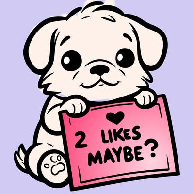 a puppy holding a sign that says 2 likes maybe?