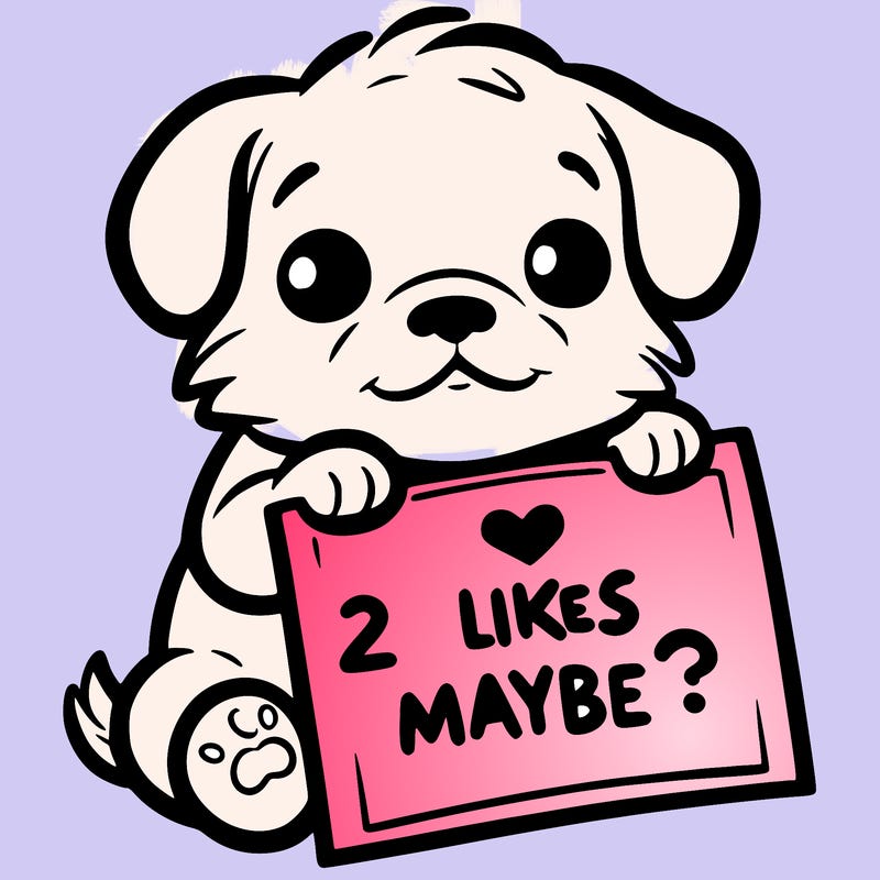 a puppy holding a sign that says 2 likes maybe?