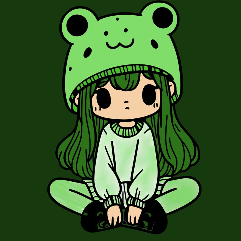 a girl wearing a frog hat and some frog socks