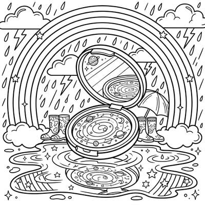 Brighten up any dreary day with this enchanting highlighter coloring page. Dive into a world where cosmic beauty meets rainy day charm, ready for your creative touch.