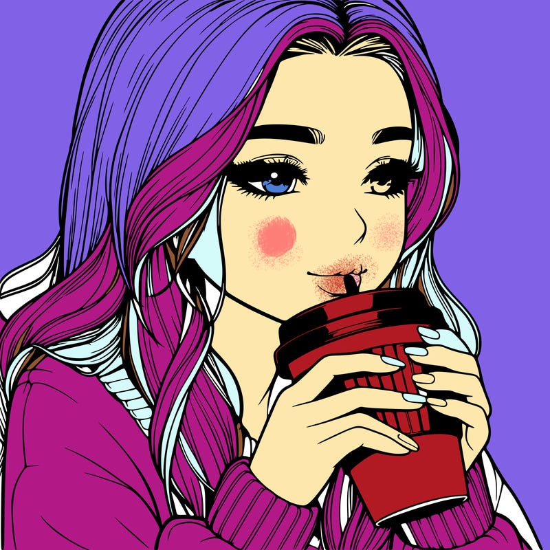 realistic girl drinking coffee