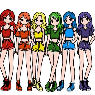 a group of girls wearing crop tops and shorts