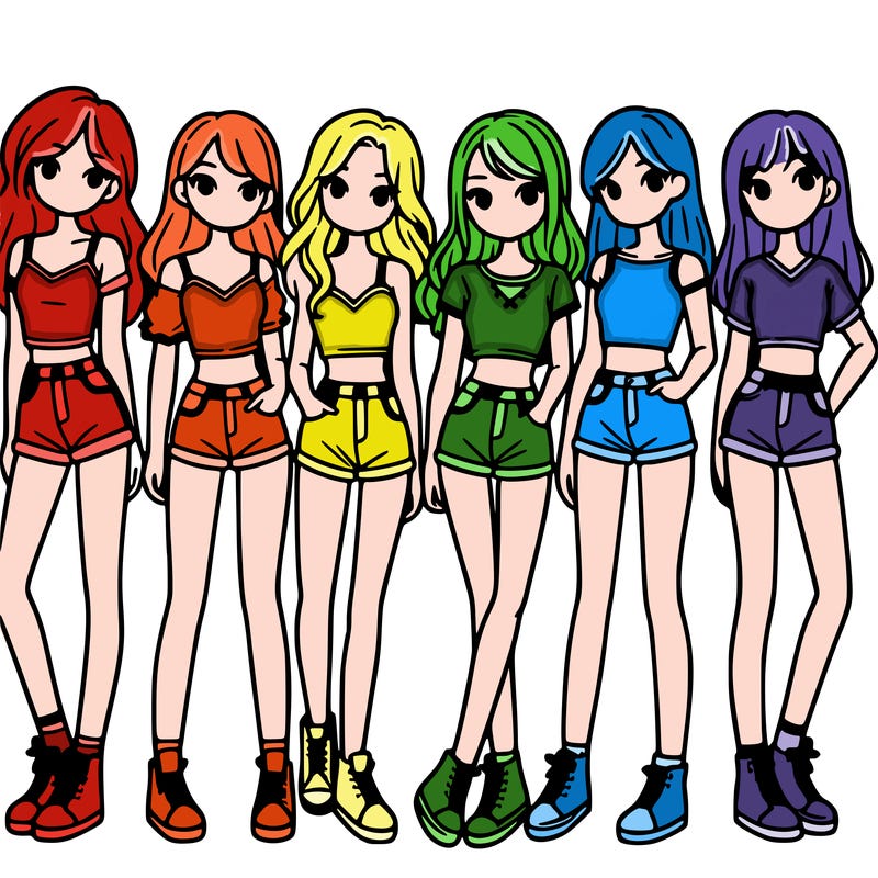 a group of girls wearing crop tops and shorts