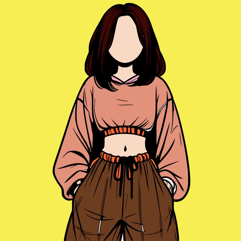 realistic girl faceless with baggy pants and a crop top