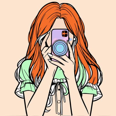 a realistic girl holding her phone taking pictures