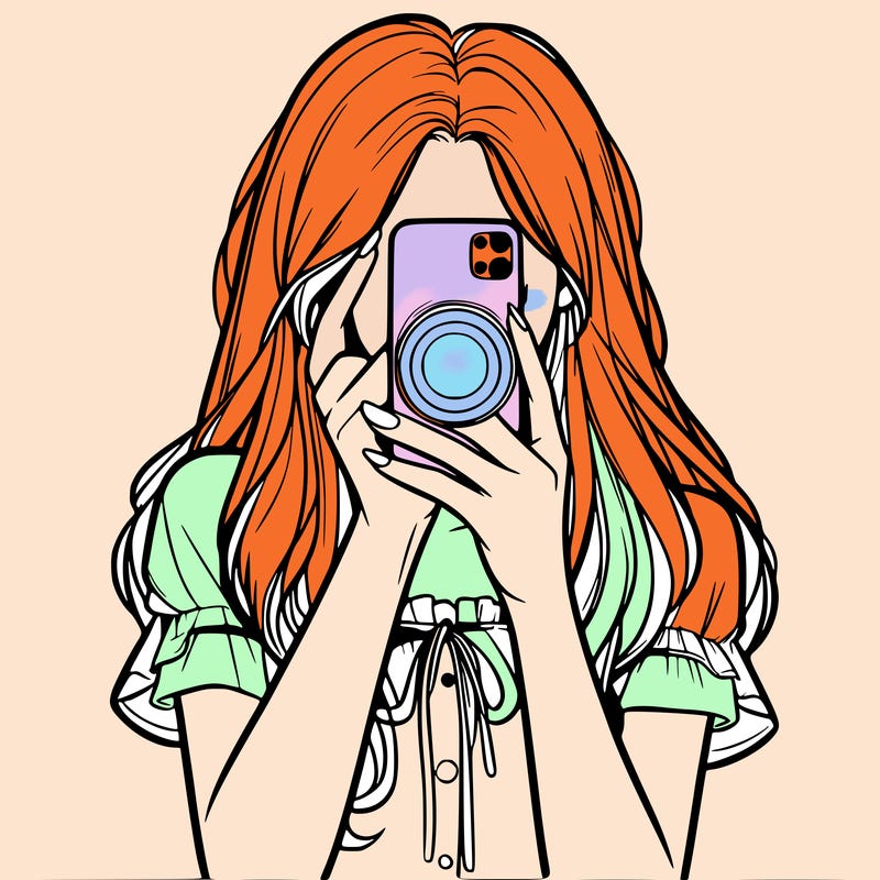 a realistic girl holding her phone taking pictures