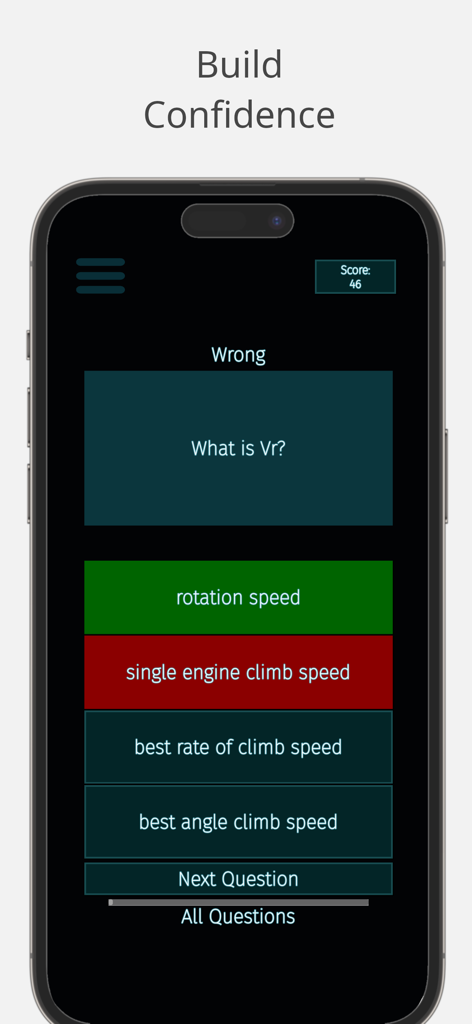 Quiz interface of the ATPL Practice Canada app showing an aviation exam question with multiple choice answers