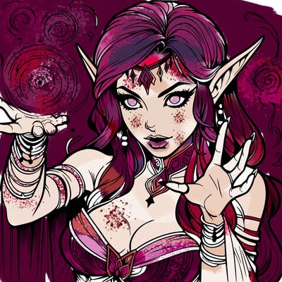 realistic scary beautiful elf sorceress casting spell