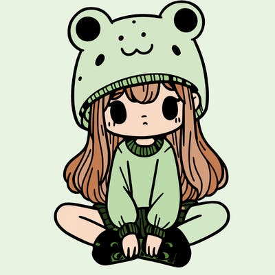 a girl wearing a frog hat and some frog socks