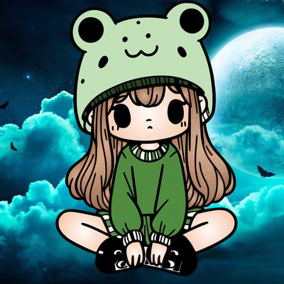 a girl wearing a frog hat and some frog socks