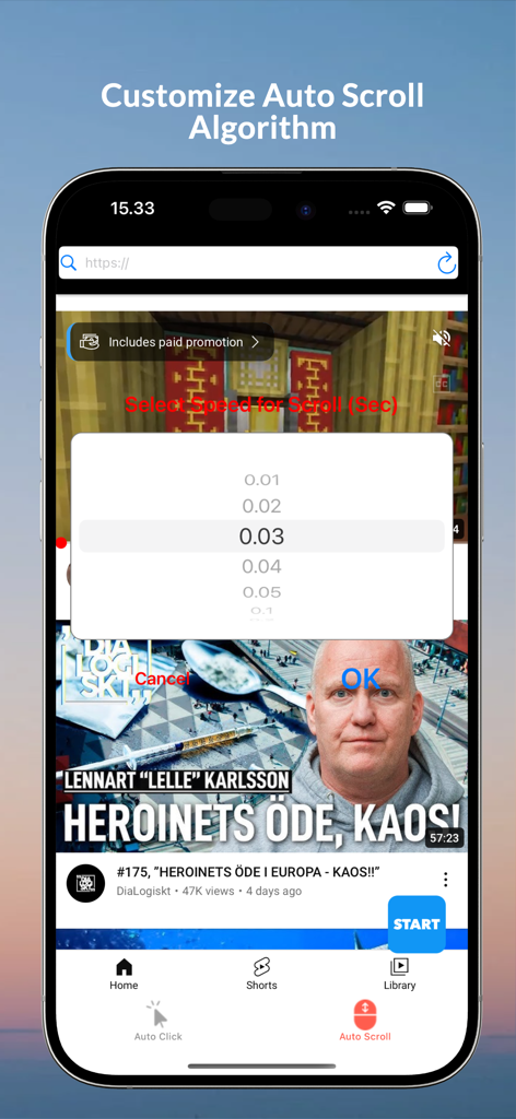 Auto Clicker: Auto Tapper Pro - Customizing auto scroll speed settings in the Auto Clicker app on iPhone