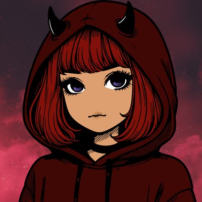 realistic girl with devil hoodie