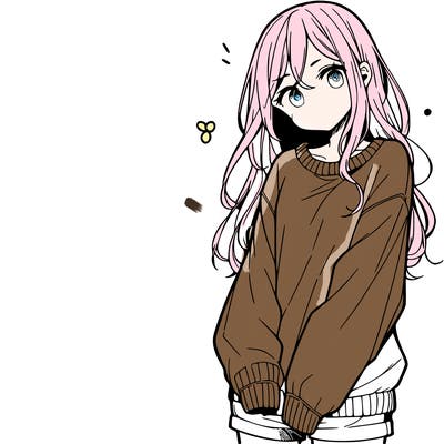 manga teen girl  in a sweater and baggy pants