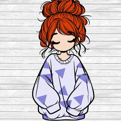 girl with baggy sweatshirt and messy bun