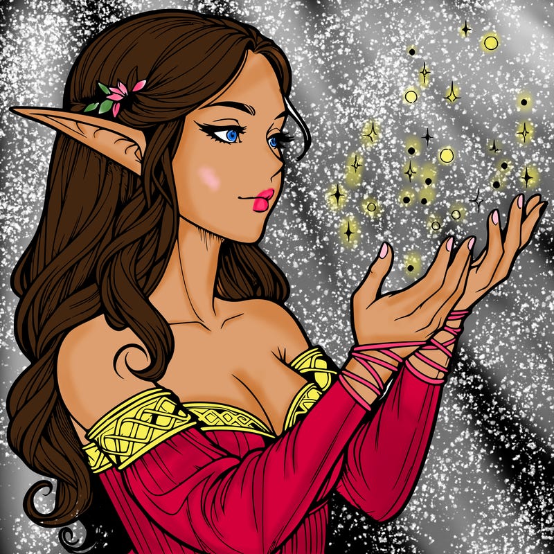 realistic elf girl doing magic