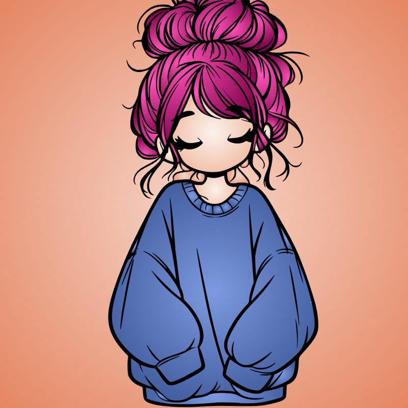 girl with baggy sweatshirt and messy bun