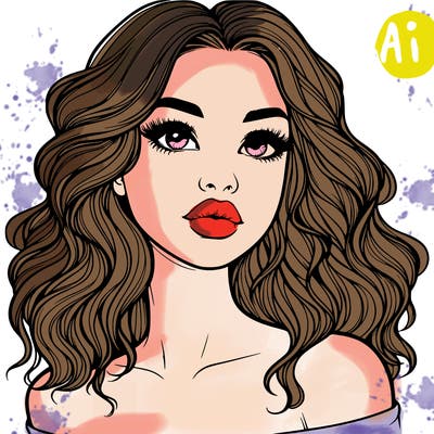 realistic girl with wavy hair and lips