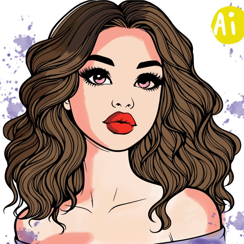 realistic girl with wavy hair and lips
