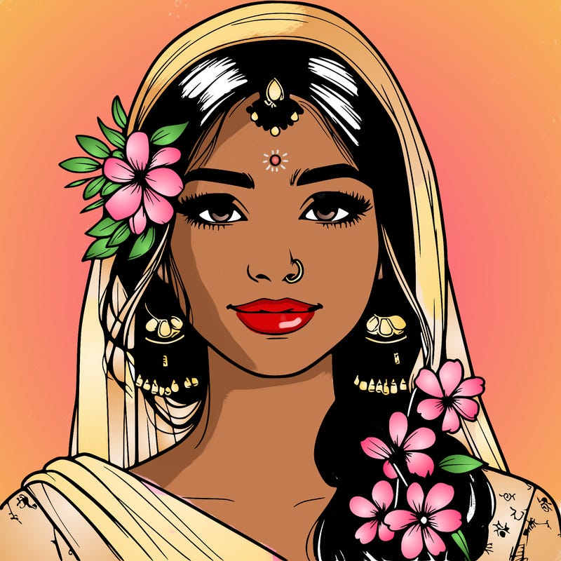 realistic girl with flowers