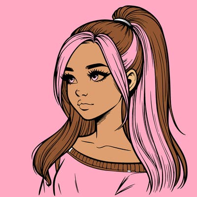 realistic girl with a high ponytail