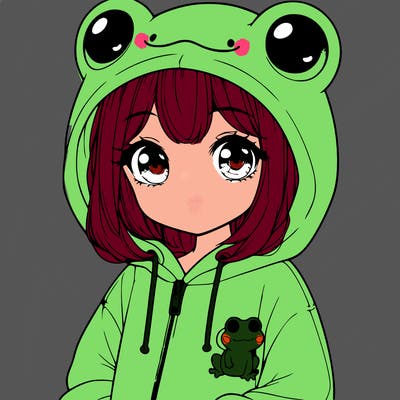 cute realistic girl in a froggy hoodie