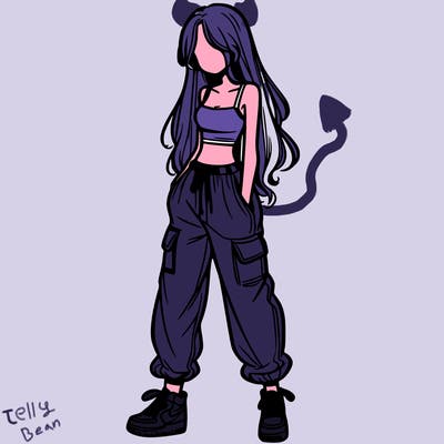 girl in baggy pants crop top and long hair