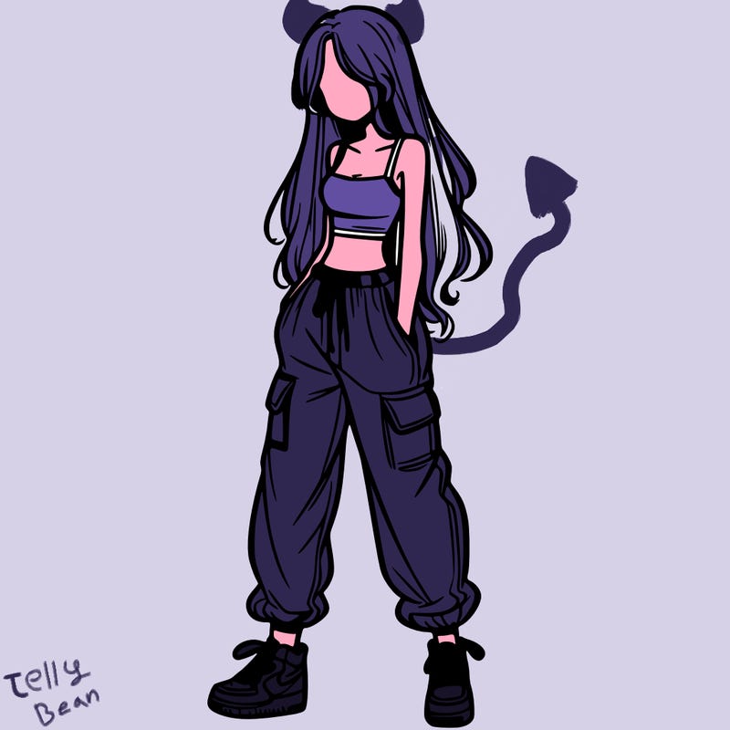 girl in baggy pants crop top and long hair