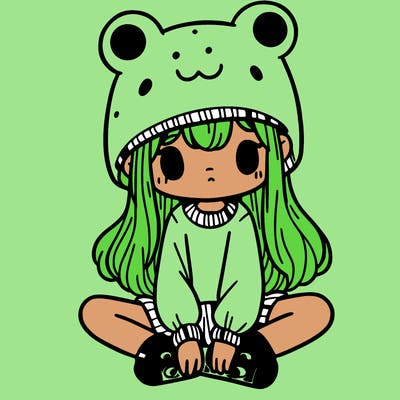 a girl wearing a frog hat and some frog socks