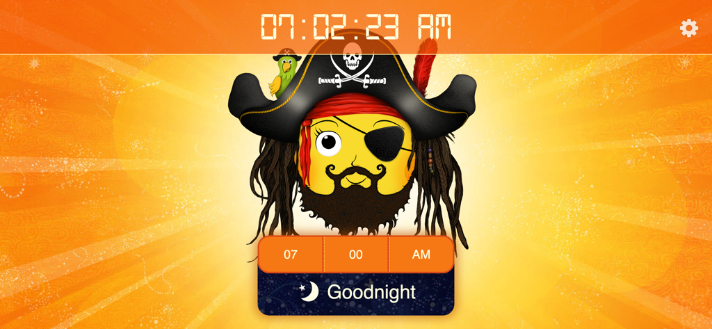 Sun character dressed as a pirate in the Sun to Moon Sleep Clock app