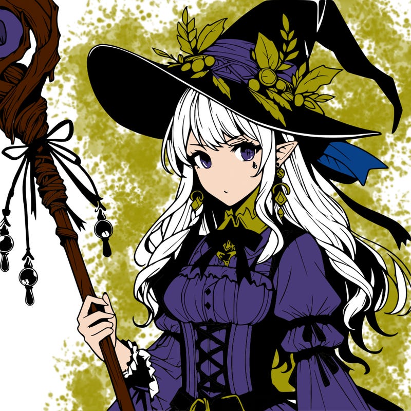 a realistic fantasy manga witch with a staff