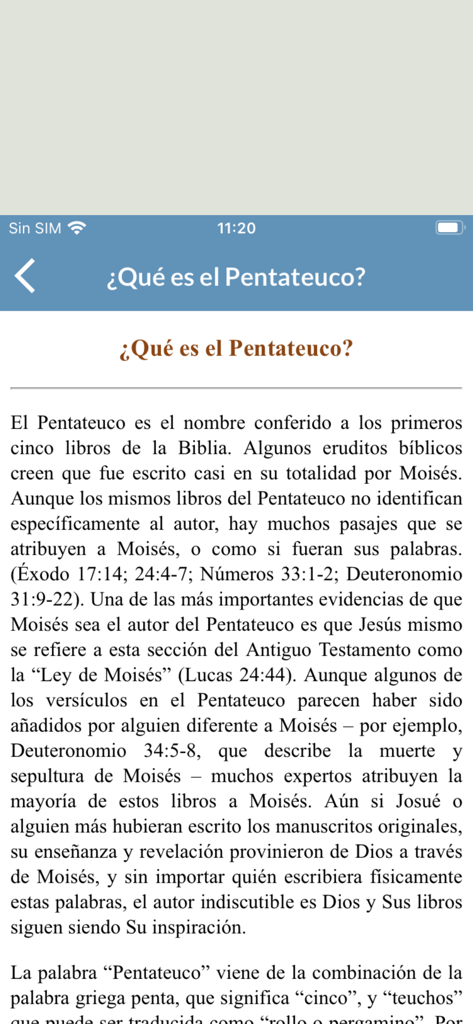 Estudios Bíblicos y Biblia - Sección de estudio sobre el Pentateuco en la app Estudios Bíblicos y Biblia