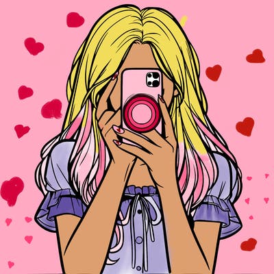 a realistic girl holding her phone taking pictures